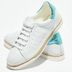 Baskets espadrilles en Cuir Lancry Roma blanc/bleu acqua
