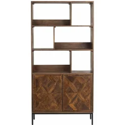 Bibliothèque 2 portes 6 niches manguier kama marron - 90x40x180 cm