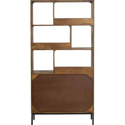 Bibliothèque 2 portes 6 niches manguier kama marron - 90x40x180 cm