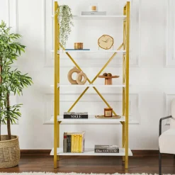 Bibliothèque Elysian blanc/doré - 180x90x33.5 cm