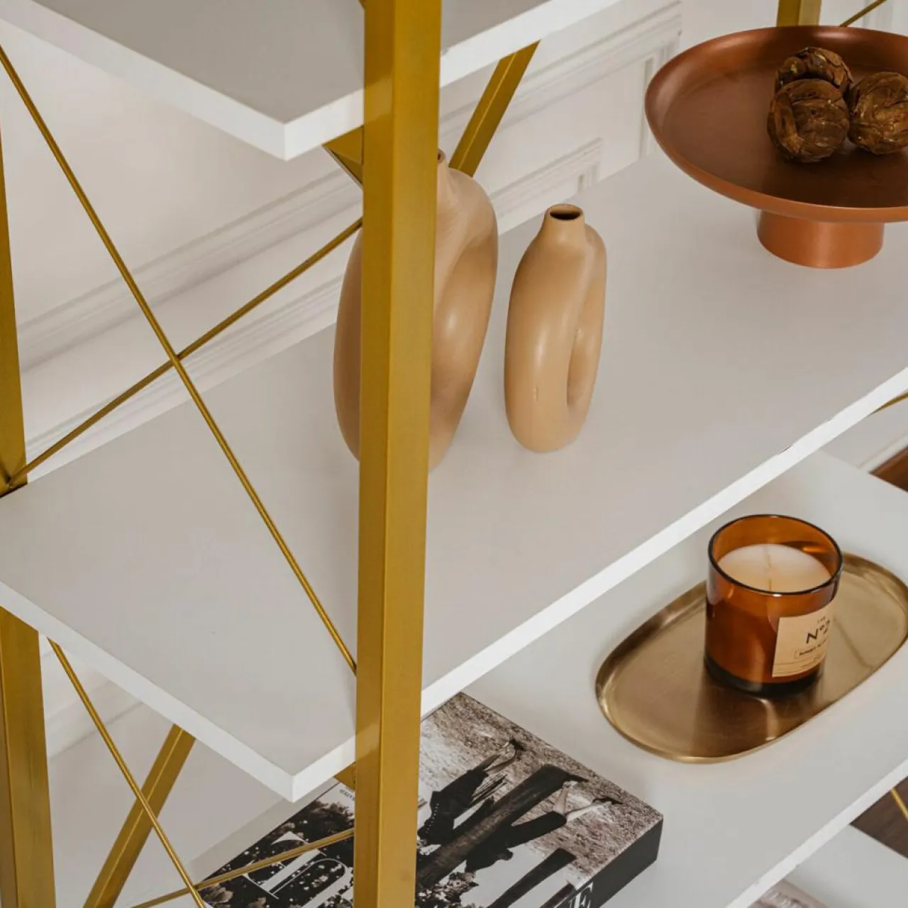 Bibliothèque Elysian blanc/doré - 180x90x33.5 cm