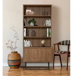 Bibliothèque Rea noir/marron - 80x36x182 cm