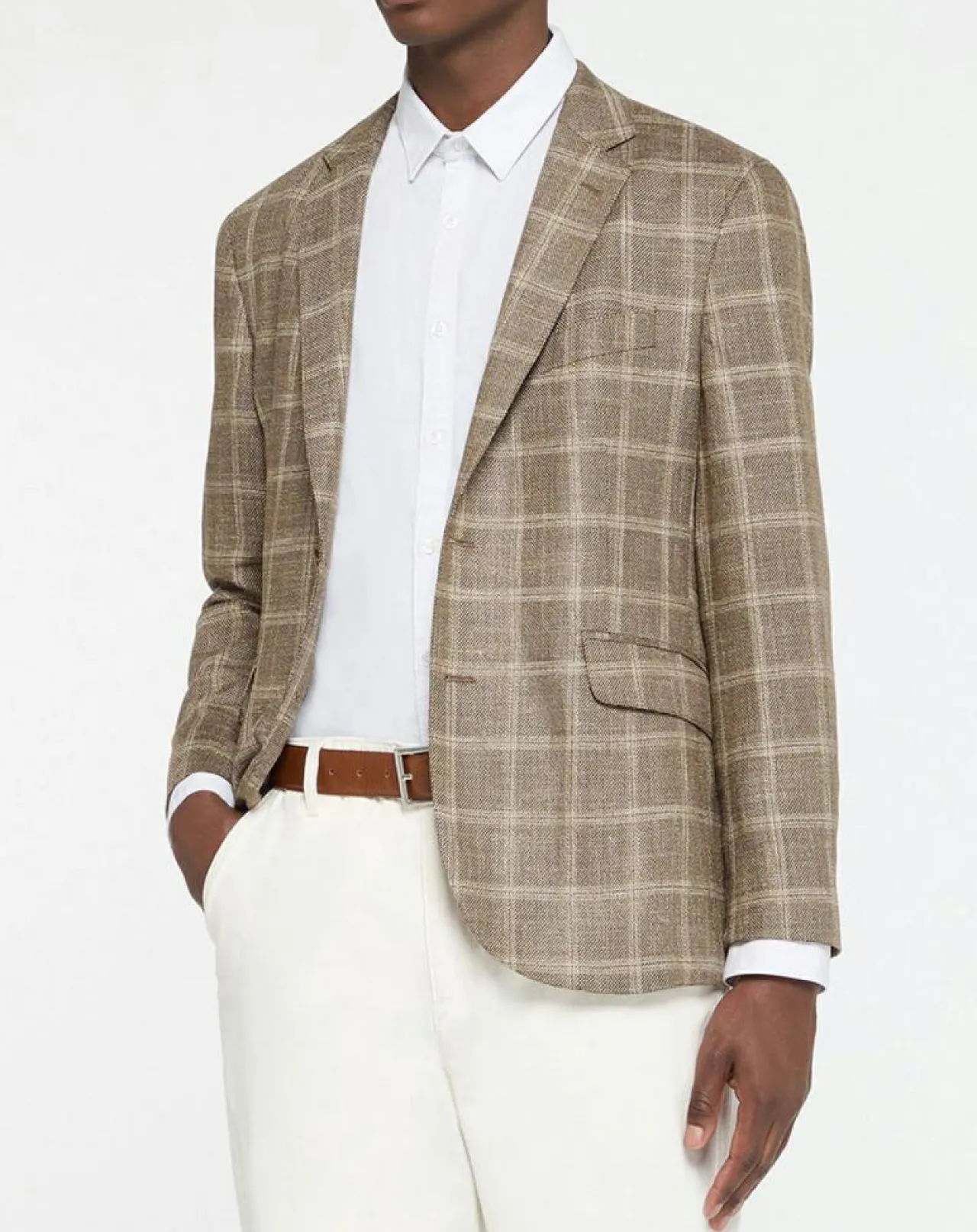 Blazer en Laine mélangée à carreaux beige/marron