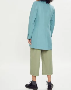 Blazer long en Lin mélangé bleu turquoise