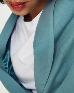 Blazer long en Lin mélangé bleu turquoise