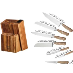 Bloc avec couteaux de cuisine et couteaux à steak Jakob Loviisa bois mat - 14 pièces