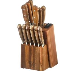 Bloc avec couteaux de cuisine et couteaux à steak Jakob Loviisa bois mat - 14 pièces