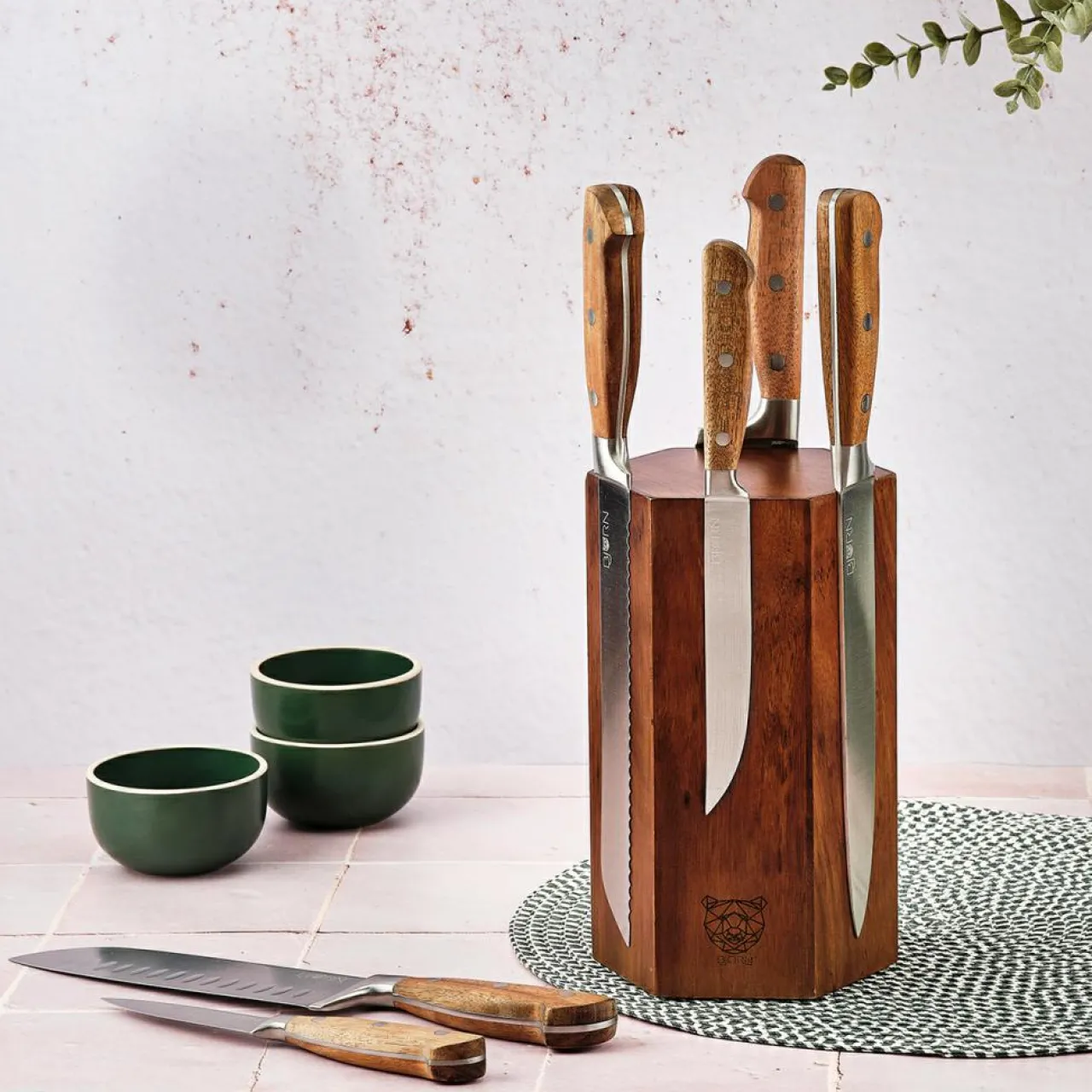 Bloc avec couteaux de cuisine Jakob Imatra bois mat - 7 pièces