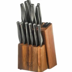 Bloc avec couteaux de cuisine et couteaux à steak Larus Loviisa gris métal - 14 pièces