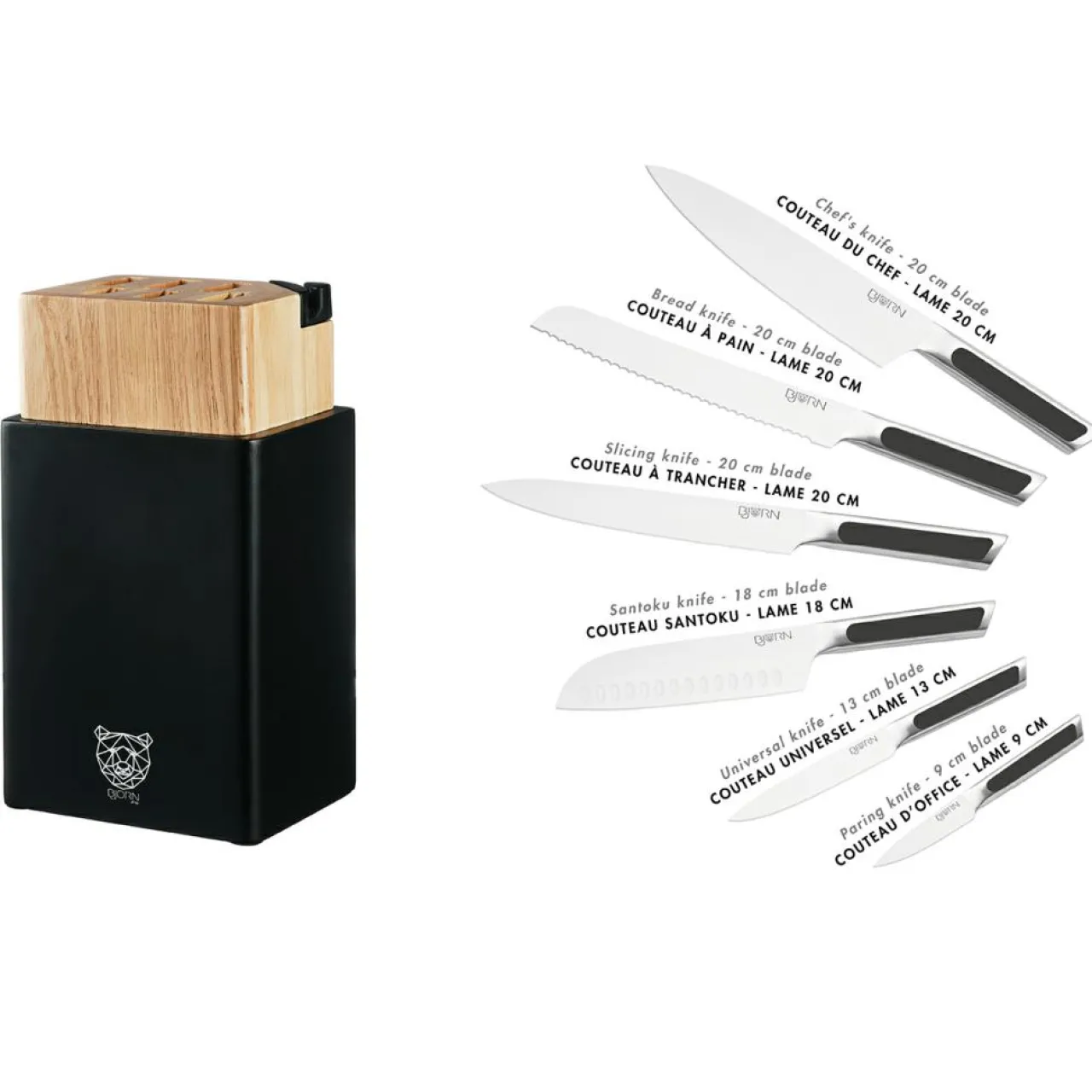 Bloc avec couteaux de cuisine Loki Porvoo inox mat - 8 pièces