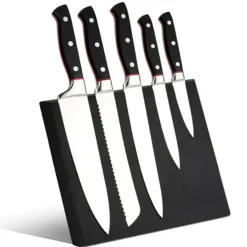 Bloc magnétique 5 couteaux Hiro noir/rouge - 26x20.2 cm
