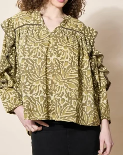 Blouse 100% Coton Bio Damud imprimée kaki