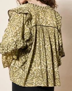 Blouse 100% Coton Bio Damud imprimée kaki