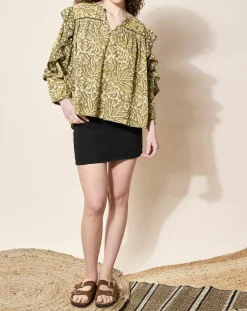 Blouse 100% Coton Bio Damud imprimée kaki