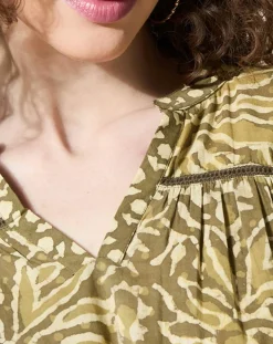 Blouse 100% Coton Bio Damud imprimée kaki