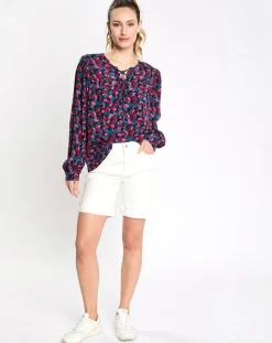 Blouse à lacets print multicolore