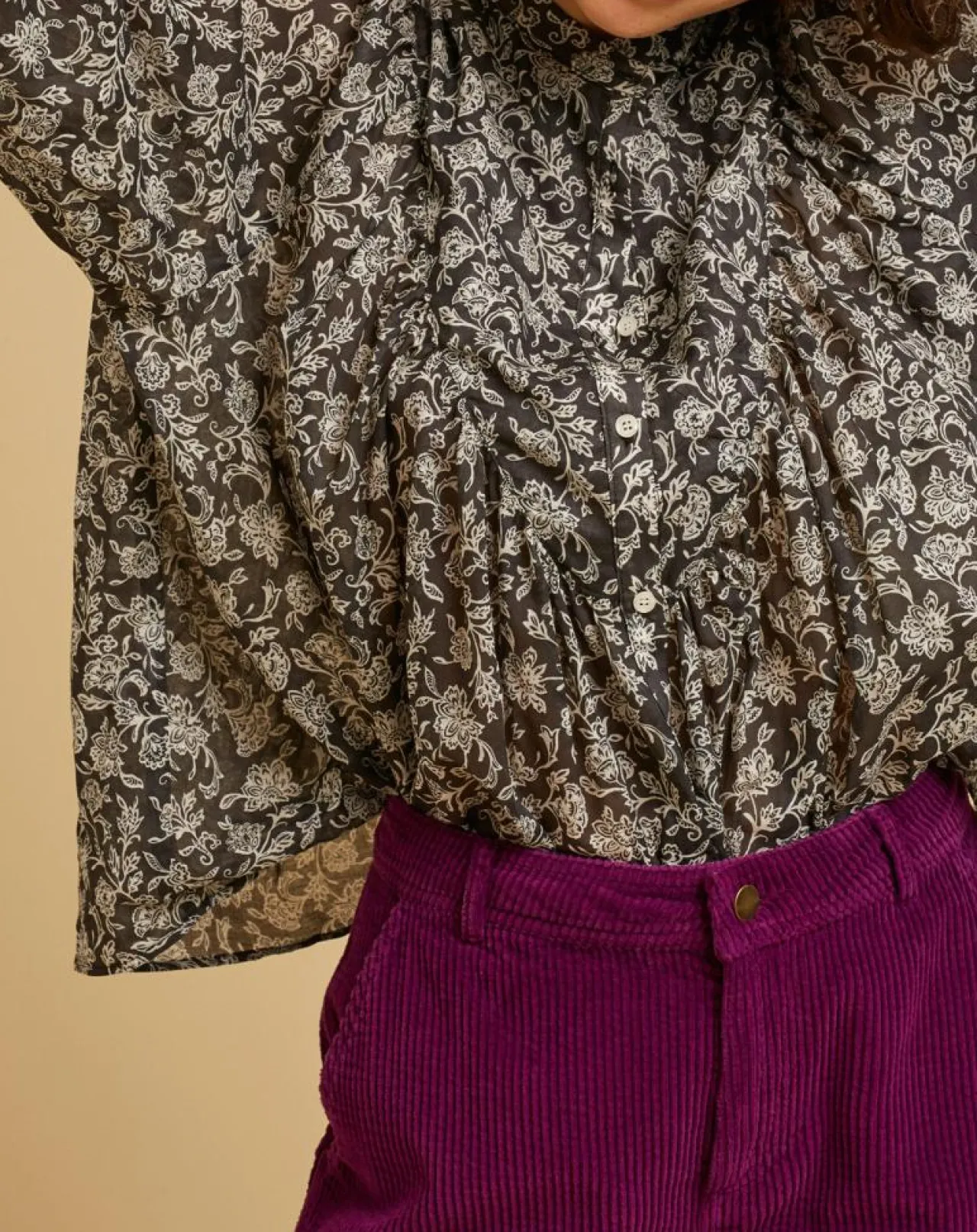 Blouse ample Alba en Voile de Coton imprimée noire