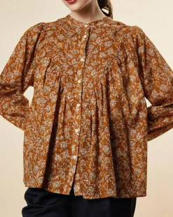 Blouse ample Alba en Voile de Coton imprimée ocre