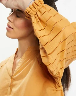 Blouse ample en Coton Ramos broderie jaune foncé
