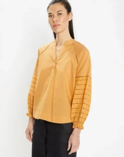 Blouse ample en Coton Ramos broderie jaune foncé