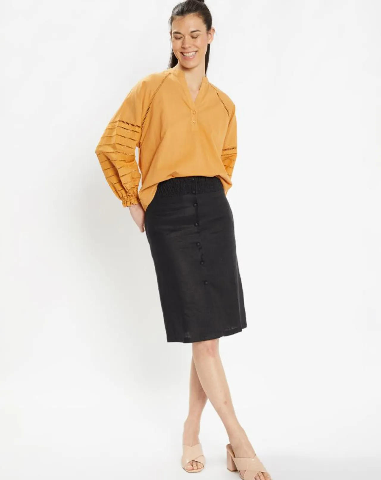 Blouse ample en Coton Ramos broderie jaune foncé