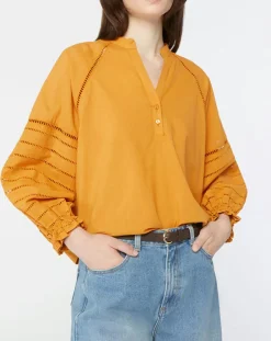 Blouse ample en Coton Ramos broderie jaune foncé