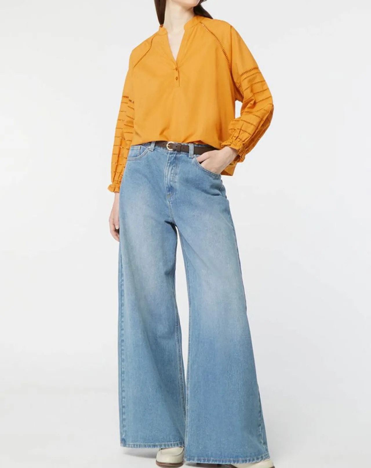 Blouse ample en Coton Ramos broderie jaune foncé