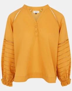 Blouse ample en Coton Ramos broderie jaune foncé