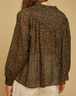 Blouse ample en Voile de coton Alba imprimée noire