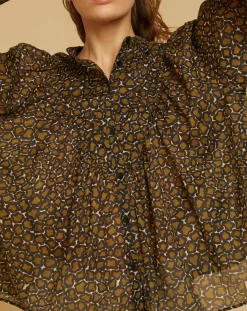 Blouse ample en Voile de coton Alba imprimée noire