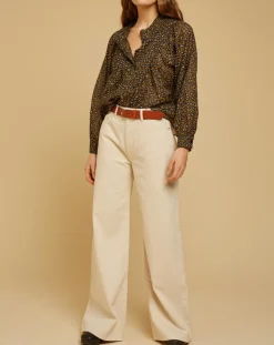 Blouse ample en Voile de coton Alba imprimée noire