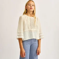 Blouse brodée & dentelle Hallo blanche