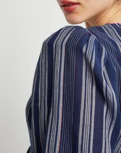 Blouse cache-coeur Ibiza à rayures marine