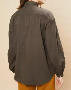 Blouse Charline fines rayures kaki