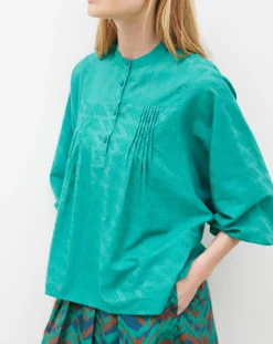 Blouse Célestine à borderies menthe