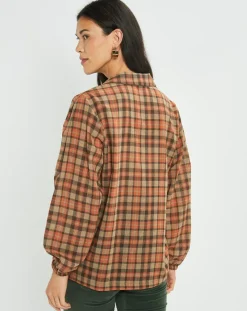 Blouse Cloé à carreaux orange/sable