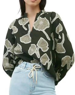 Blouse Col Mao Motif Coton Bio multicolore