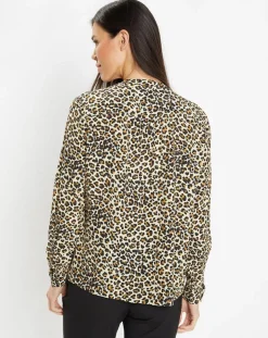 Blouse col officier imprimé léopard noire