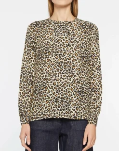 Blouse col officier imprimé léopard noire