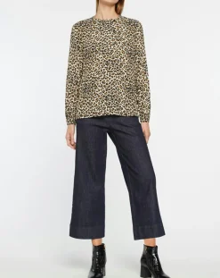 Blouse col officier imprimé léopard noire