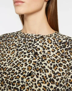 Blouse col officier imprimé léopard noire