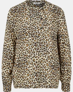 Blouse col officier imprimé léopard noire