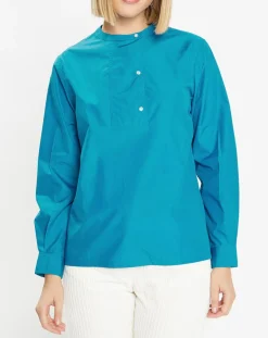 Blouse droite en Coton Genoise bleu moyen