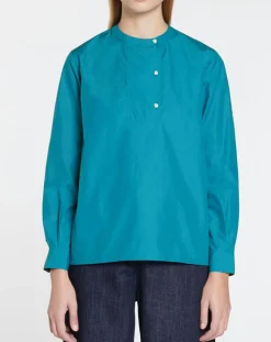 Blouse droite en Coton Genoise bleu moyen