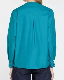 Blouse droite en Coton Genoise bleu moyen