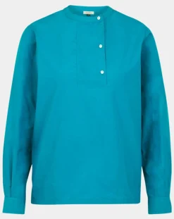 Blouse droite en Coton Genoise bleu moyen
