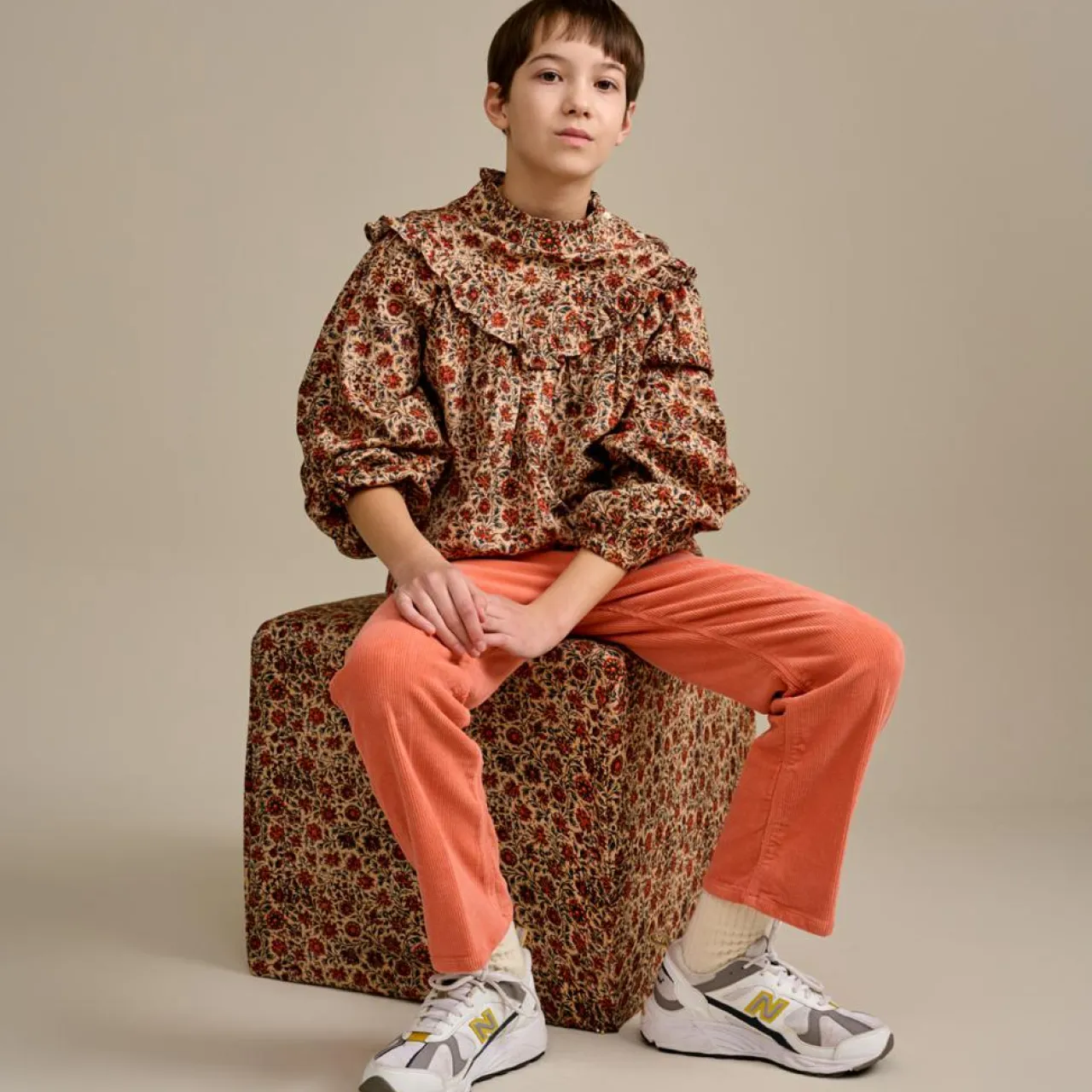 Blouse en Coton & Laine Hicons à fleurs beige/orange