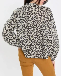 Blouse en Coton bio à fleurs noir/écru