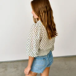 Blouse en Coton Honour imprimée écru/vert