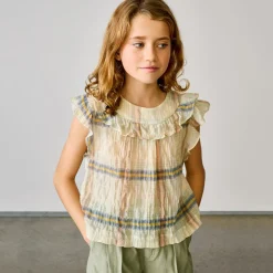 Blouse en Coton léger Palms à carreaux beige